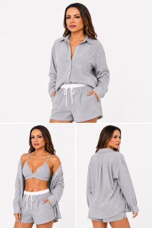 Conjunto Comfort Rib – Camisa, Top e Short